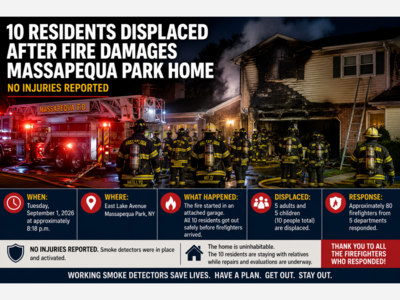 10 Residents Displaced After Fire Damages Massapequa Park Home